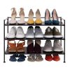 3-Tier Metal Espresso Brown Woodgrain Resin Foldable Stackable Shoe Rack