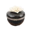 Ceramic Decoration Storage Box Round-shaped Black Jewelry Box; White Flower