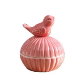 Ceramic Decoration Storage Box Vintage Style Jewelry Box; Pink Bird