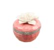 Ceramic Decoration Storage Box Round-shaped Pink Jewelry Box; White Flower