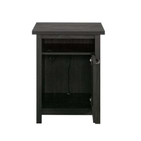 Modern Farmhouse USB Side Table, Black Finish