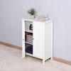 White Wooden Floor Storage Cabinet with Double Door Adjustable Shelf - Elegant Bathroom Organizer