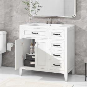 36' Bathroom Vanity with Sink Combo;  White Bathroom Cabinet with Drawers;  Solid Frame and MDF Board