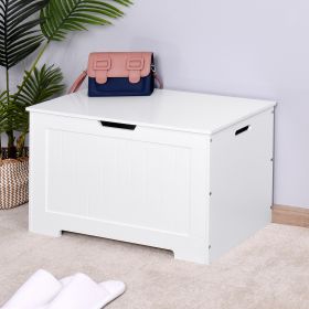 White Lift Top Entryway Storage Cabinet with 2 Safety Hinge;  Wooden Toy Box