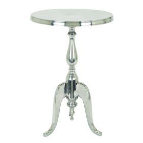 Traditional Style Aluminum Accent Table With Pedestal Base, Silver