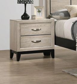 Contemporary 2-Drawer Nightstand End Table Drift Wood Finish Two Storage Drawers Metal Handles Bedroom Living Room Wooden Furniture