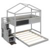 Twin over Full House Bunk Bed with Storage Staircase and Blackboard,Gray(Old SKU: GX001701AAE)