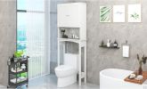 Over-The-Toilet Bathroom Cabinet with Shelf and Two Doors Space-Saving Storage;  Easy to Assemble;  White