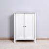 White Wooden Floor Storage Cabinet with Double Door Adjustable Shelf - Elegant Bathroom Organizer