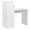 White embossed particle board with melamine H-type 104.5*49*120cm, one door and three drawers, computer desk, 2 USBs, 2 power sockets