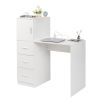 White embossed particle board with melamine H-type 104.5*49*120cm, one door and three drawers, computer desk, 2 USBs, 2 power sockets