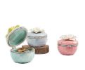 Ceramic Decoration Storage Box Round-shaped Pink Jewelry Box; White Flower