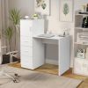 White embossed particle board with melamine H-type 104.5*49*120cm, one door and three drawers, computer desk, 2 USBs, 2 power sockets