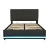 Tufted Upholstered Platform Bed with Hydraulic Storage System,Queen Size PU Storage Bed with LED Lights and USB charger, Black