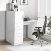 White embossed particle board with melamine H-type 104.5*49*120cm, one door and three drawers, computer desk, 2 USBs, 2 power sockets