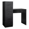 Black embossed particle board with melamine H-type 104.5*49*120cm, one door and three drawers, computer desk, 2 USBs, 2 power sockets