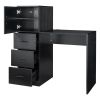 Black embossed particle board with melamine H-type 104.5*49*120cm, one door and three drawers, computer desk, 2 USBs, 2 power sockets