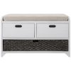 TREXM Storage Bench with Removable Basket and 2 Drawers, Fully Assembled Shoe Bench with Removable Cushion (White)