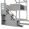 Twin over Full House Bunk Bed with Storage Staircase and Blackboard,Gray(Old SKU: GX001701AAE)