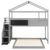 Twin over Full House Bunk Bed with Storage Staircase and Blackboard,Gray(Old SKU: GX001701AAE)