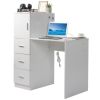 White embossed particle board with melamine H-type 104.5*49*120cm, one door and three drawers, computer desk, 2 USBs, 2 power sockets