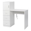 White embossed particle board with melamine H-type 104.5*49*120cm, one door and three drawers, computer desk, 2 USBs, 2 power sockets