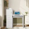 White embossed particle board with melamine H-type 104.5*49*120cm, one door and three drawers, computer desk, 2 USBs, 2 power sockets