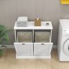 Eco-Friendly Two-Compartment Tilt-Out White Laundry Sorter Cabinet with Removable Cloth Bags