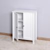 White Wooden Floor Storage Cabinet with Double Door Adjustable Shelf - Elegant Bathroom Organizer