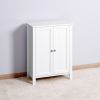 White Wooden Floor Storage Cabinet with Double Door Adjustable Shelf - Elegant Bathroom Organizer