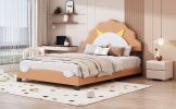 Full Size Upholstered Leather Platform Bed with Lion-Shaped Headboard, Brown