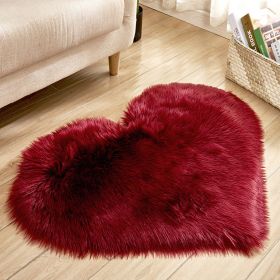 1pc Heart Shaped Area Rug, Plush Faux-Fur Carpet For Living Room & Bedroom, Home Decor Valentine's Day Decor 19.6in*23.6in/50cm*60cm (Color: Burgundy)