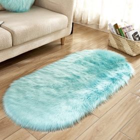 Fluffy 6cm Plush Carpet Fuzzy Wool Floor Mat Multicolor Oval Soft Living Room Bedroom Aldult Boys Girls Home Decor Cute Fashion (Color: light blue)