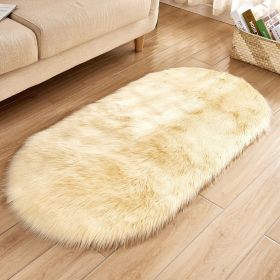 Fluffy 6cm Plush Carpet Fuzzy Wool Floor Mat Multicolor Oval Soft Living Room Bedroom Aldult Boys Girls Home Decor Cute Fashion (Color: Beige)