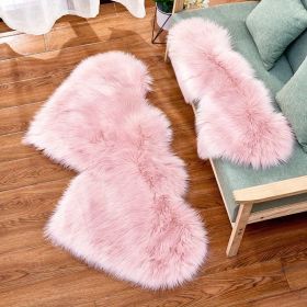 1pc Soft and Fluffy Heart Shaped Faux Sheepskin Rug for Girls Bedroom and Home Decor (Color: Pink)