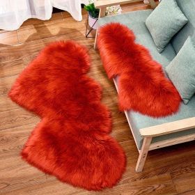 1pc Soft and Fluffy Heart Shaped Faux Sheepskin Rug for Girls Bedroom and Home Decor (Color: Red)