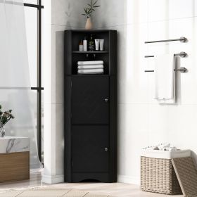 Tall Bathroom Corner Cabinet;  Freestanding Storage Cabinet with Doors and Adjustable Shelves;  MDF Board (Color: Black)