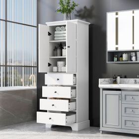 Storage Cabinet with 2 Doors and 4 Drawers for Bathroom, Office, Adjustable Shelf, MDF Board with Painted Finish (Color: White)