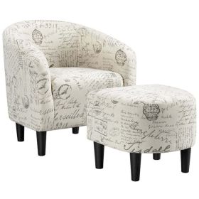 Barrel Accent Chair with Ottoman (Color: Letter Print Fabric)