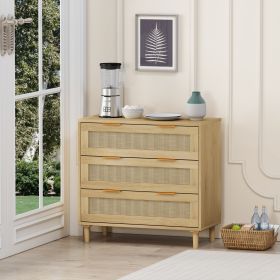 31.50"3-Drawers Rattan Storage Cabinet Rattan Drawer,for Bedroom,Living Room,Dining Room,Hallways (Color: Oak)