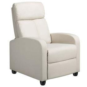 Faux Leather Push Back Theater Recliner Chair with Footrest (Color: Cream)