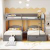 Full Over Twin & Twin Bunk Bed;  Velvet Triple Bunk Bed with Drawers and Guardrails