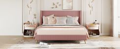 Queen Size Corduroy Platform Bed with Metal Legs