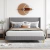 Queen Size Corduroy Platform Bed with Metal Legs