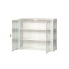 27.56"Glass Doors Modern Two-door Wall Cabinet with Featuring Three-tier Storage for Entryway Living Room Bathroom Dining Room