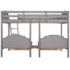 Full Over Twin & Twin Bunk Bed;  Velvet Triple Bunk Bed with Drawers and Guardrails