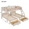 Full Over Twin & Twin Bunk Bed;  Velvet Triple Bunk Bed with Drawers and Guardrails