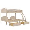 Full Over Twin & Twin Bunk Bed;  Velvet Triple Bunk Bed with Drawers and Guardrails