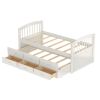 Twin over Twin Wood Bunk Bed with Trundle and Drawers,White