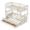 Twin over Twin Wood Bunk Bed with Trundle and Drawers,White